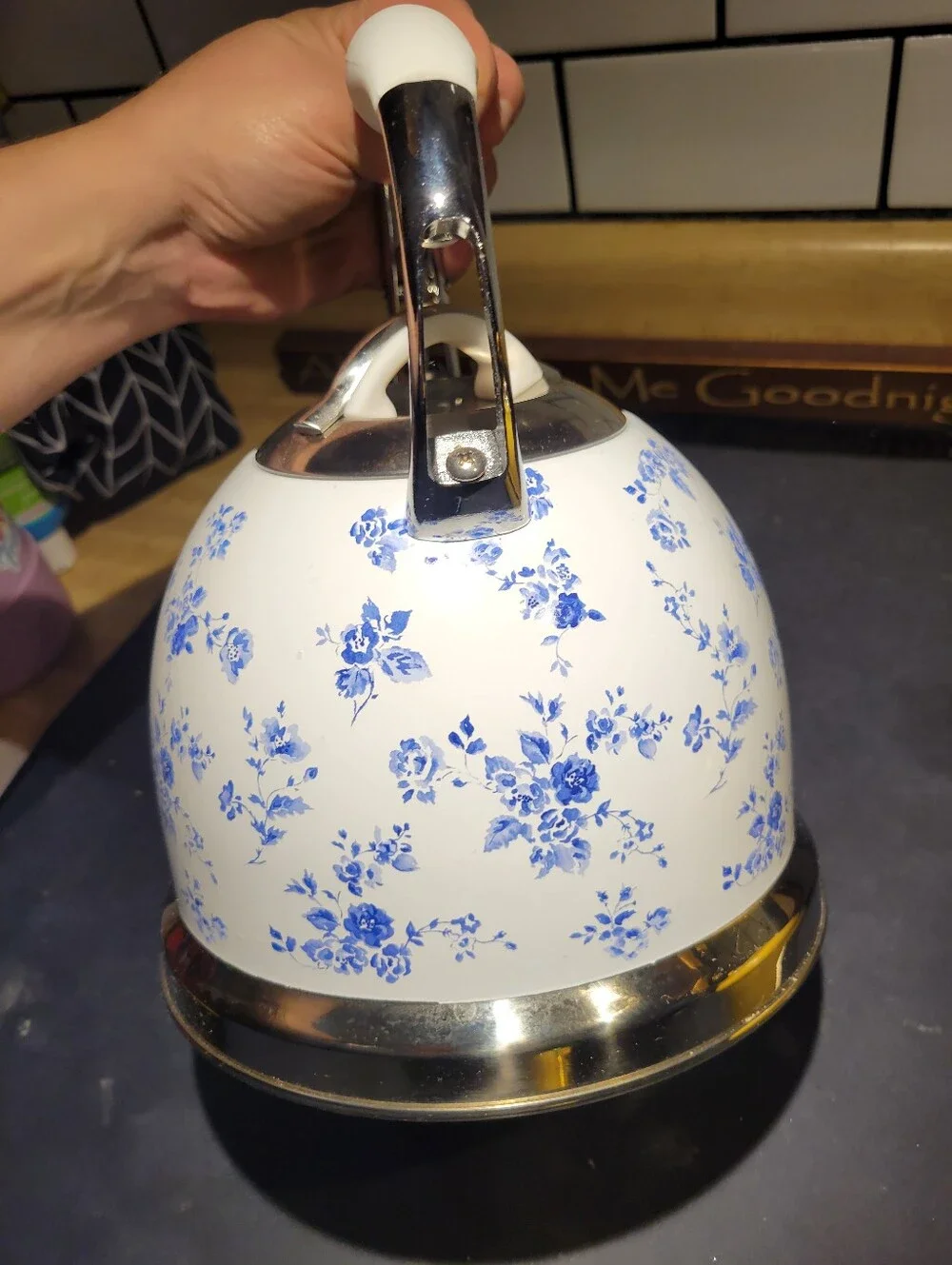 Laura Ashley China Rose Whistling Tea Kettle 10 Cup Stainless Steel Stovetop